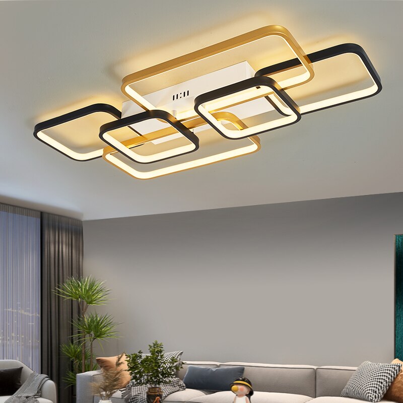 Modern Golden Square Shapes Led Ceiling - AiDeco.co.uk