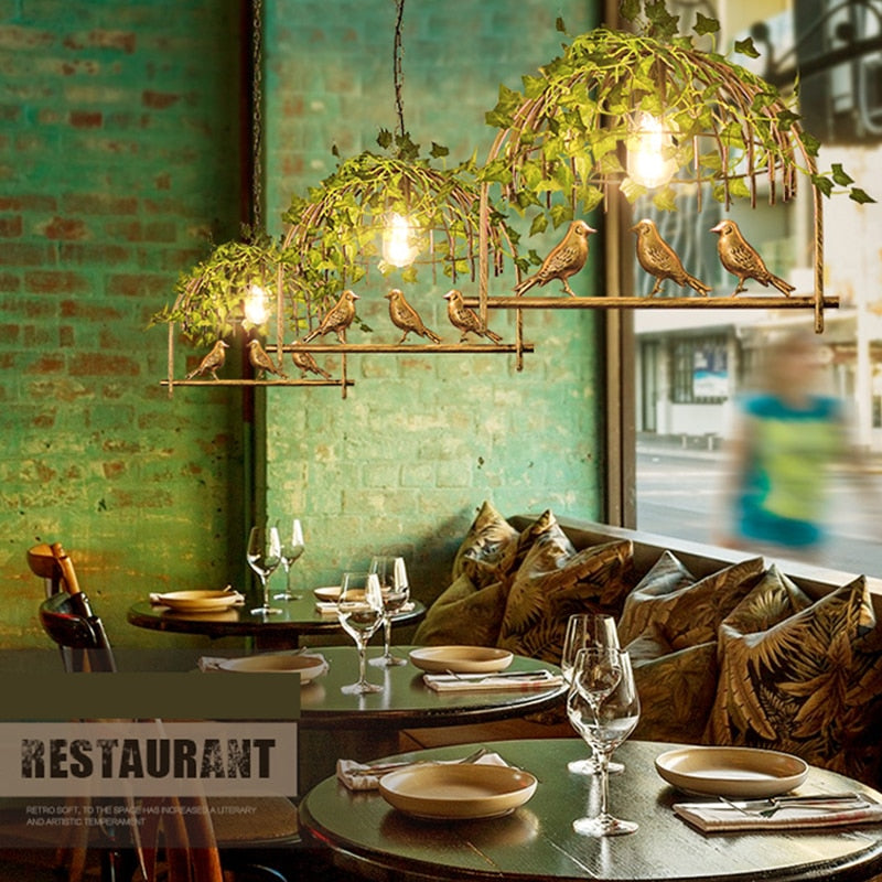Retro Botanical Industrial Hanging Lamp - AiDeco.co.uk