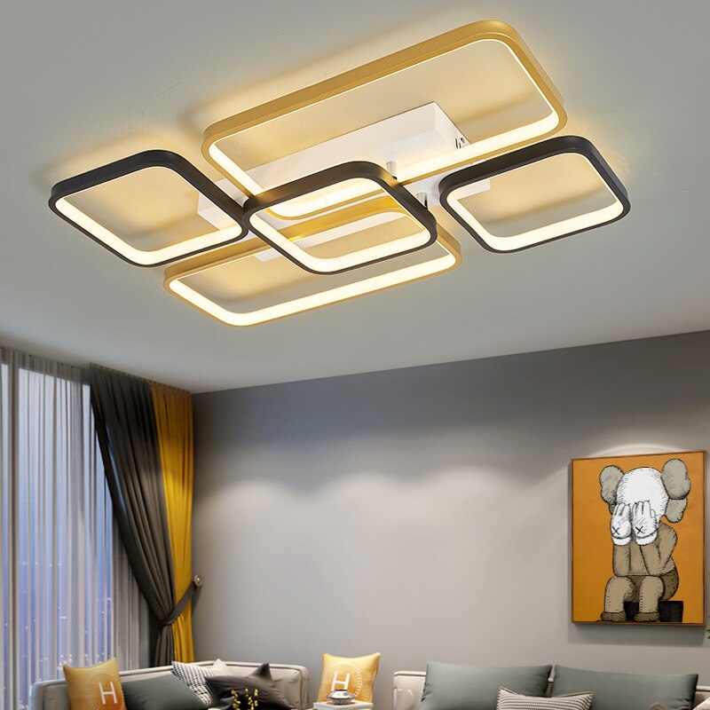 Modern Golden Square Shapes Led Ceiling - AiDeco.co.uk