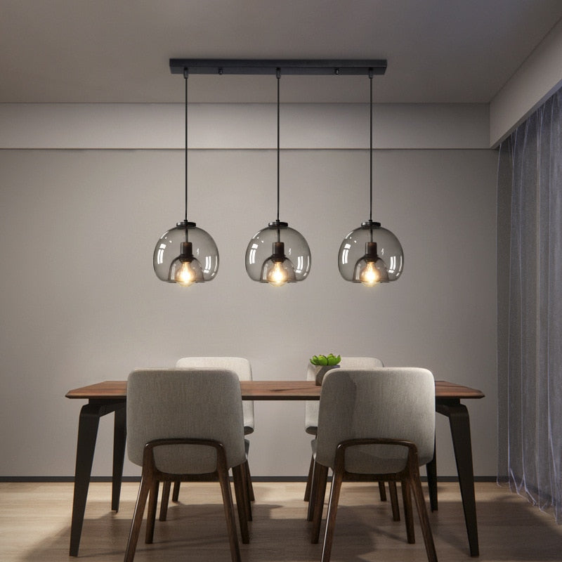 Nordic LED Pendant Lamp E27 Chandelier Light For Living Room Dining Room Kitchen Bedroom Modern Gray Glass Ceiling Hanging Light - AiDeco.co.uk