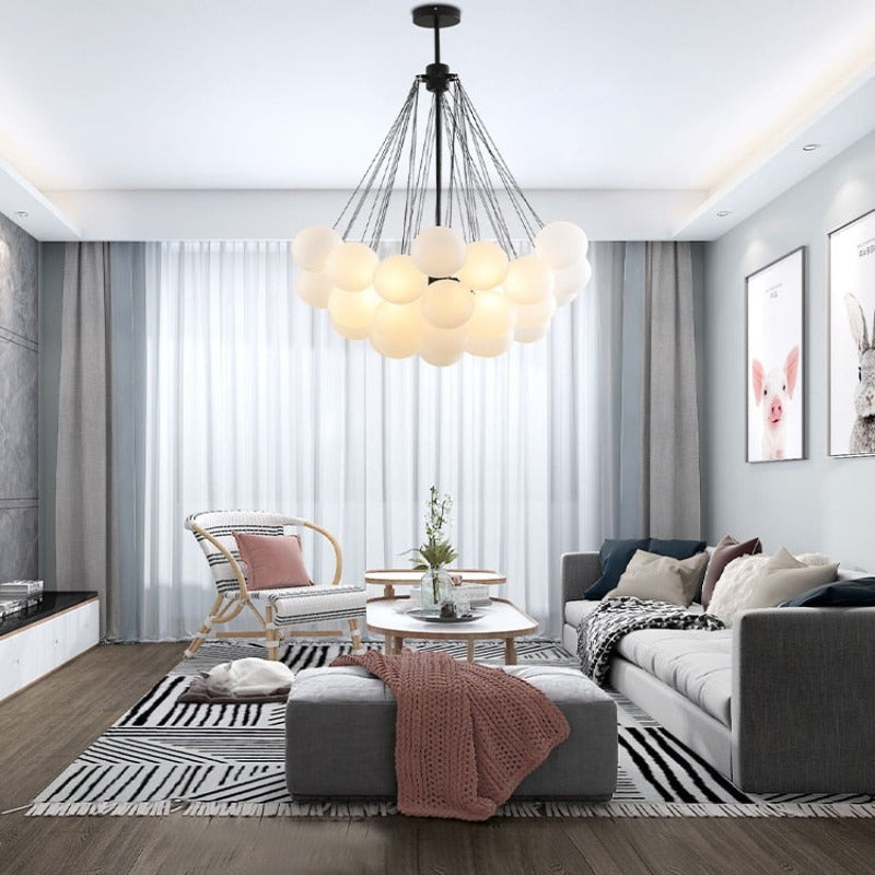 SANDYHA Nordic Frosted Glass Ball Chandeliers Children&#39;s Room Modern Hanging Lamps Dinning Living Room Gold Black LED Lightings - AiDeco.co.uk