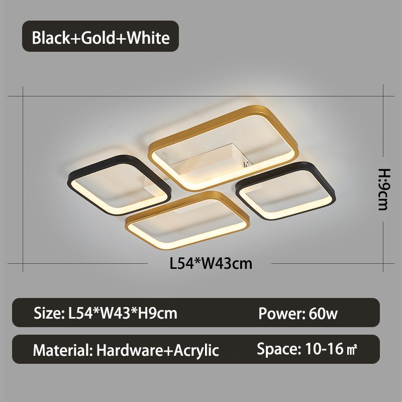 Modern Golden Square Shapes Led Ceiling - AiDeco.co.uk