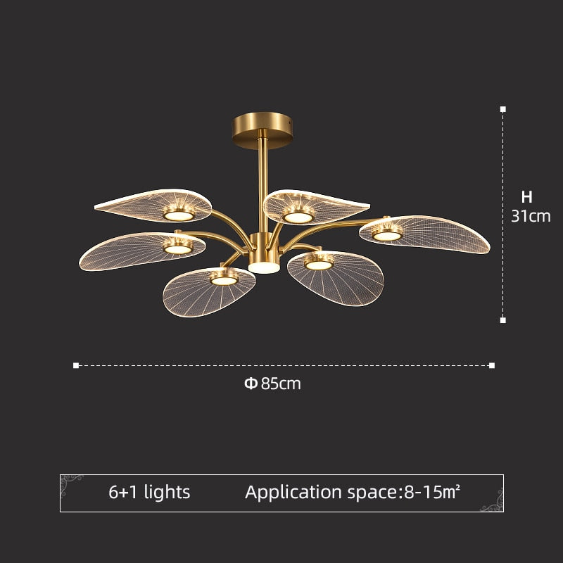 WOSHITU LED Ceiling Lamp Nordic Copper Chandeliers for Bedroom Living Room Lotus Leaf Shape Design Home Decor Lighting Fixture - AiDeco.co.uk