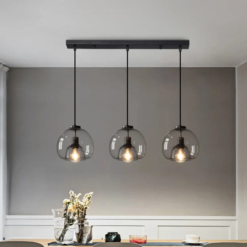 Nordic LED Pendant Lamp E27 Chandelier Light For Living Room Dining Room Kitchen Bedroom Modern Gray Glass Ceiling Hanging Light - AiDeco.co.uk
