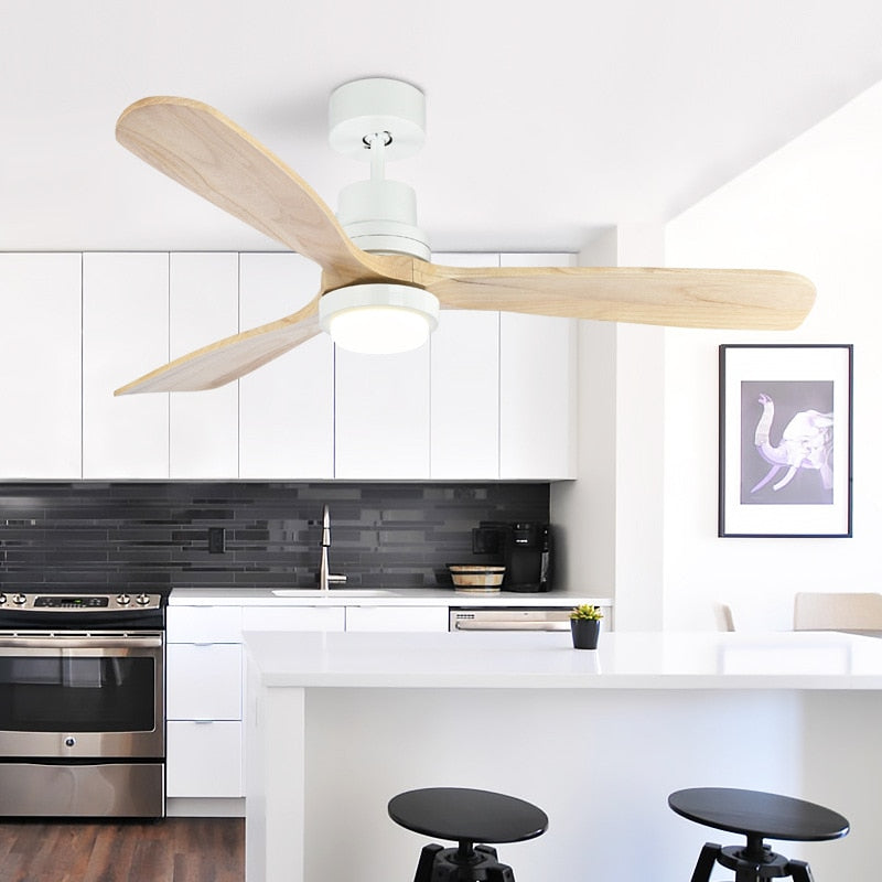 Wooden Modern LED Chandelier With Fan And Light Hanging Ceiling Lamp for Living Room Bedroom Remote Control Wood Fans Lamps Home - AiDeco.co.uk