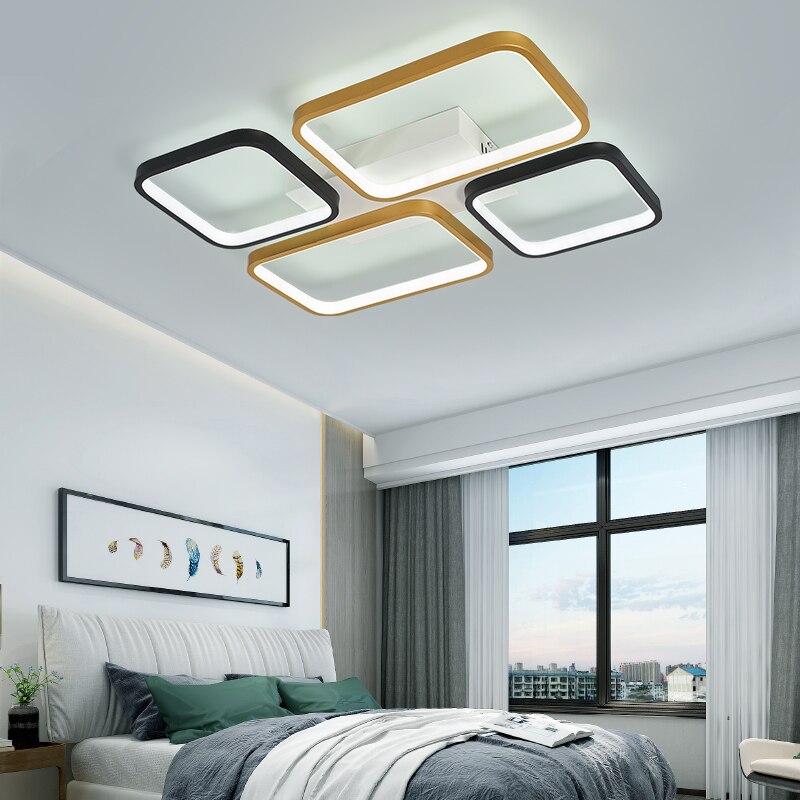 Modern Golden Square Shapes Led Ceiling - AiDeco.co.uk