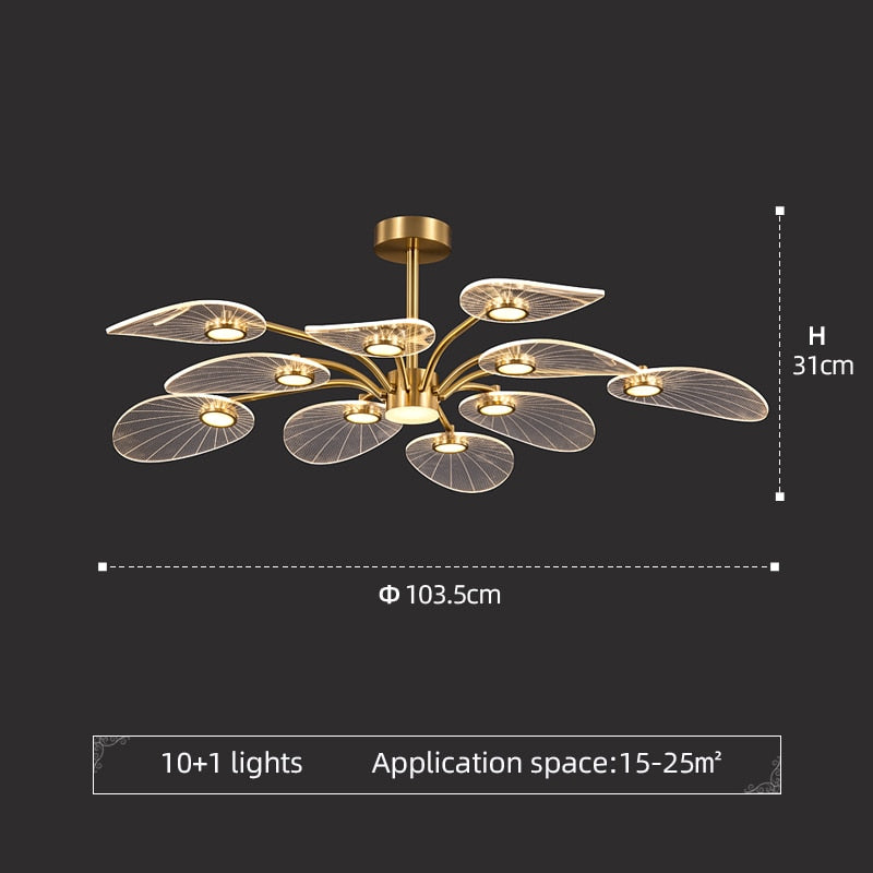WOSHITU LED Ceiling Lamp Nordic Copper Chandeliers for Bedroom Living Room Lotus Leaf Shape Design Home Decor Lighting Fixture - AiDeco.co.uk