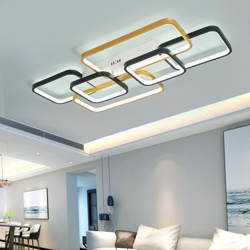 Modern Golden Square Shapes Led Ceiling - AiDeco.co.uk