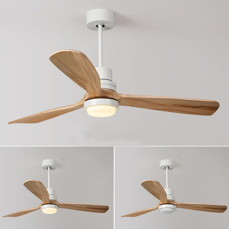 Wooden Modern LED Chandelier With Fan And Light Hanging Ceiling Lamp for Living Room Bedroom Remote Control Wood Fans Lamps Home - AiDeco.co.uk