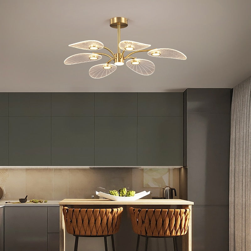 WOSHITU LED Ceiling Lamp Nordic Copper Chandeliers for Bedroom Living Room Lotus Leaf Shape Design Home Decor Lighting Fixture - AiDeco.co.uk