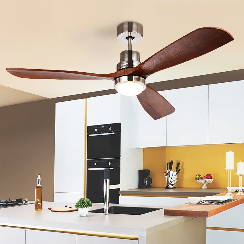 Wooden Modern LED Chandelier With Fan And Light Hanging Ceiling Lamp for Living Room Bedroom Remote Control Wood Fans Lamps Home - AiDeco.co.uk