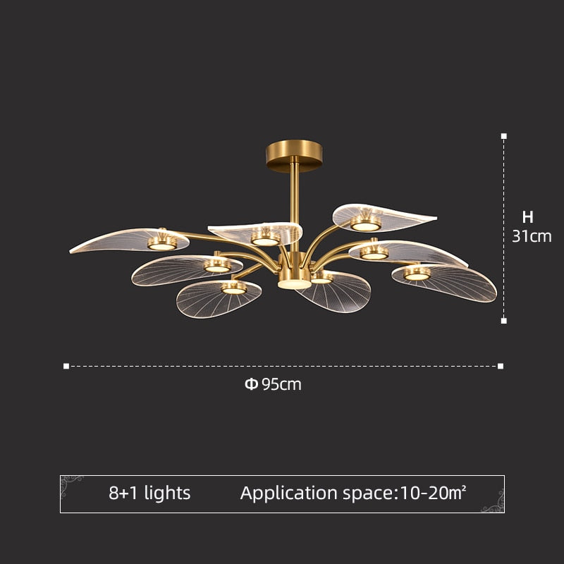 WOSHITU LED Ceiling Lamp Nordic Copper Chandeliers for Bedroom Living Room Lotus Leaf Shape Design Home Decor Lighting Fixture - AiDeco.co.uk