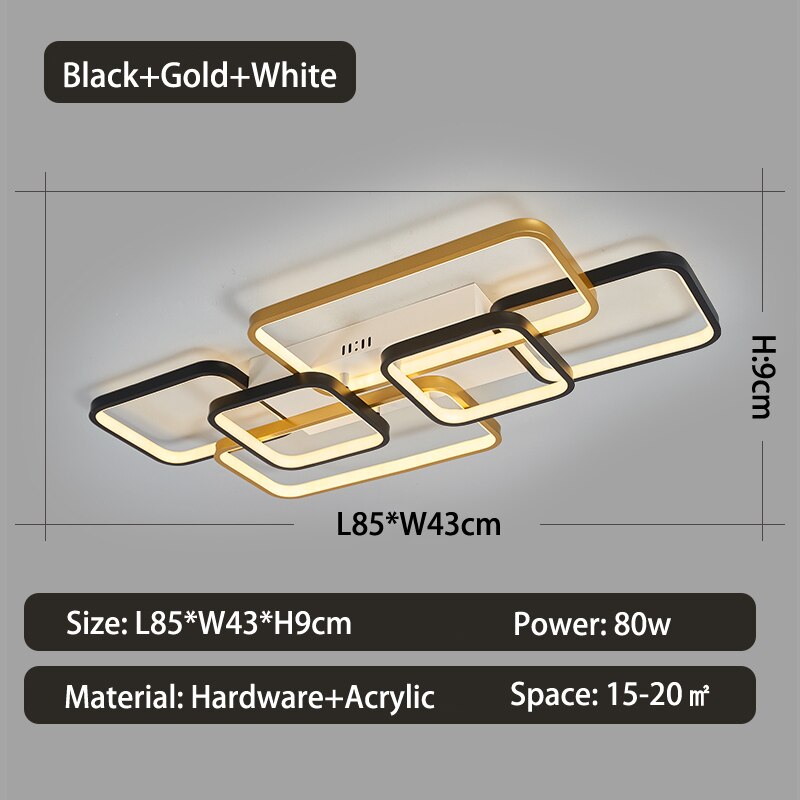 Modern Golden Square Shapes Led Ceiling - AiDeco.co.uk