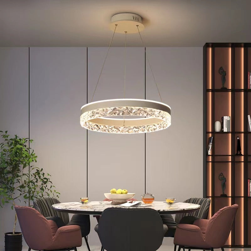 Minimalist Modern Led Chandelier Home Lighting Crystal Rings Ceiling Mounted Chandelier Lighting Hanging Lamp White&Gold Frame - AiDeco.co.uk