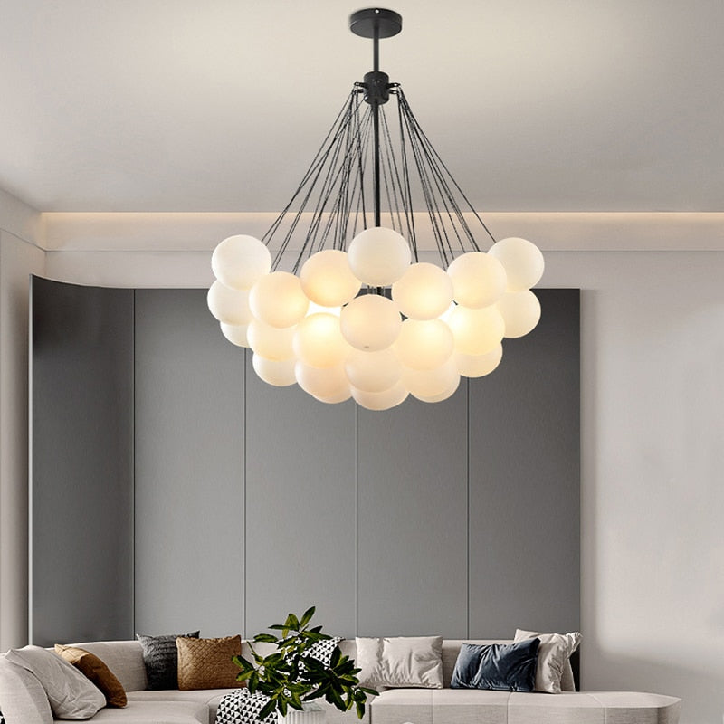 SANDYHA Nordic Frosted Glass Ball Chandeliers Children&#39;s Room Modern Hanging Lamps Dinning Living Room Gold Black LED Lightings - AiDeco.co.uk