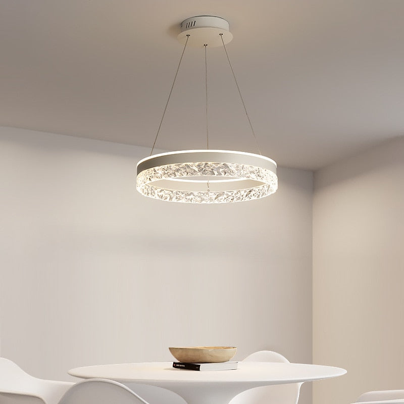 Minimalist Modern Led Chandelier Home Lighting Crystal Rings Ceiling Mounted Chandelier Lighting Hanging Lamp White&Gold Frame - AiDeco.co.uk