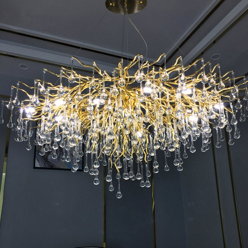 Modern Luxury Ceiling Chandelier Lighting Crystal LED Chandeliers Living Room Decoration Villa Water Drop Pendant Lamp - AiDeco.co.uk