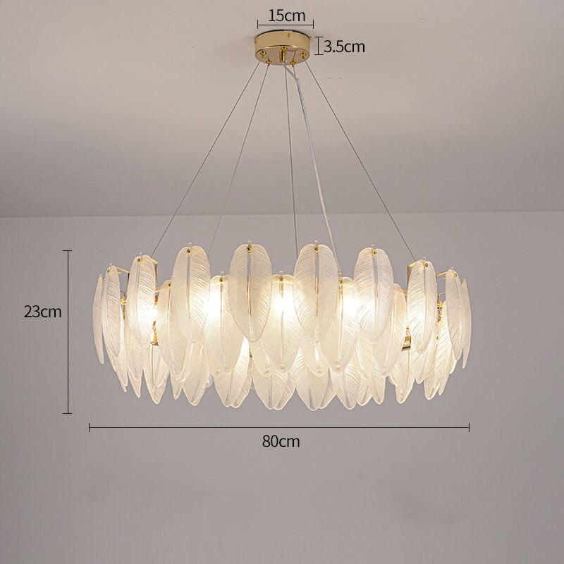 Nordic Glasses Feather Chandeliers Luxury Gold LED Chandelier Round Ring Living Dining Room Decoration Indoor Lighting Fixture - AiDeco.co.uk