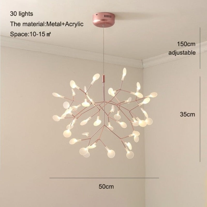 Nordic Hanging Living Room Chandelier Modern Kitchen Firefly Lamp Rose Gold/Black Branch Round Chandelier Lighting - AiDeco.co.uk