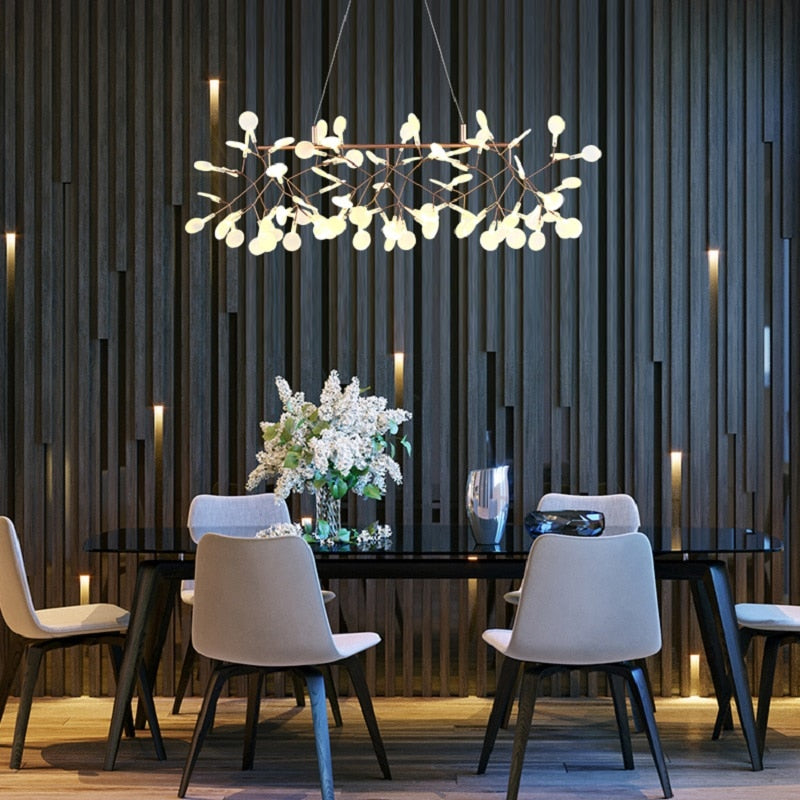 Nordic Hanging Living Room Chandelier Modern Kitchen Firefly Lamp Rose Gold/Black Branch Round Chandelier Lighting - AiDeco.co.uk