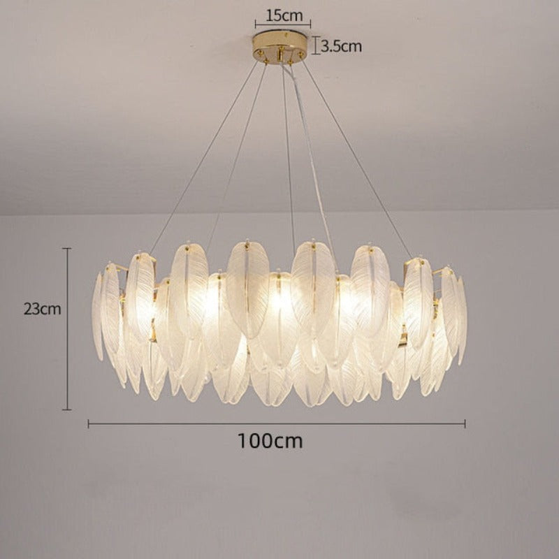 Nordic Glasses Feather Chandeliers Luxury Gold LED Chandelier Round Ring Living Dining Room Decoration Indoor Lighting Fixture - AiDeco.co.uk