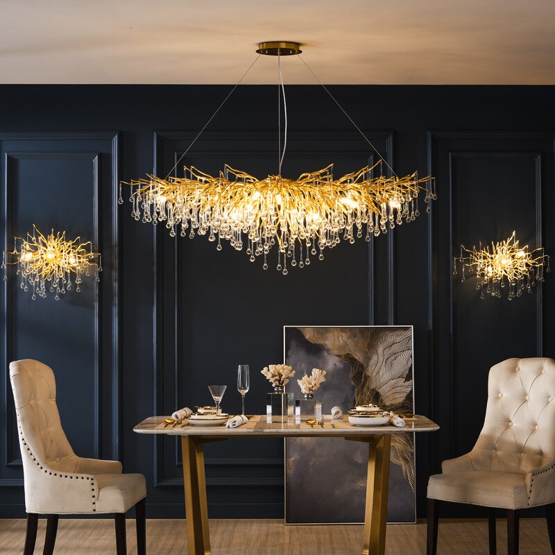 Modern Luxury Ceiling Chandelier Lighting Crystal LED Chandeliers Living Room Decoration Villa Water Drop Pendant Lamp - AiDeco.co.uk