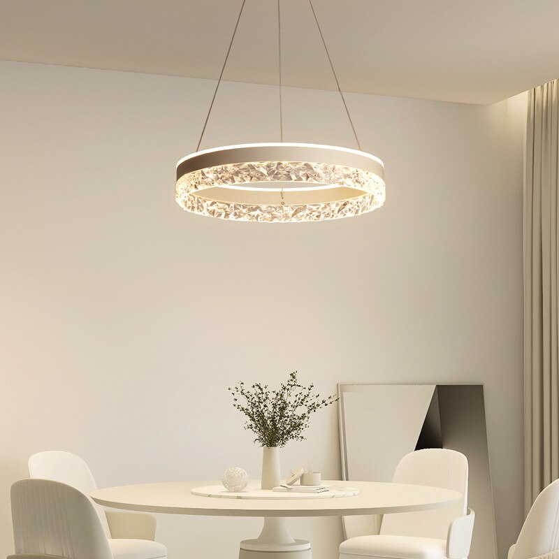 Minimalist Modern Led Chandelier Home Lighting Crystal Rings Ceiling Mounted Chandelier Lighting Hanging Lamp White&Gold Frame - AiDeco.co.uk