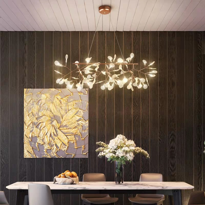 Nordic Hanging Living Room Chandelier Modern Kitchen Firefly Lamp Rose Gold/Black Branch Round Chandelier Lighting - AiDeco.co.uk