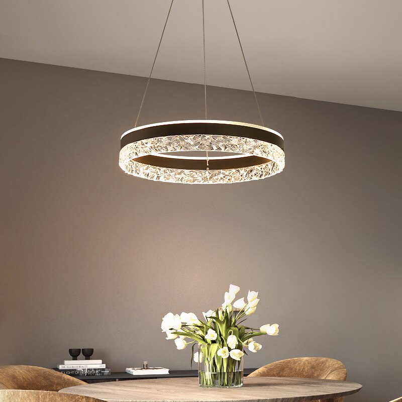 Minimalist Modern Led Chandelier Home Lighting Crystal Rings Ceiling Mounted Chandelier Lighting Hanging Lamp White&Gold Frame - AiDeco.co.uk