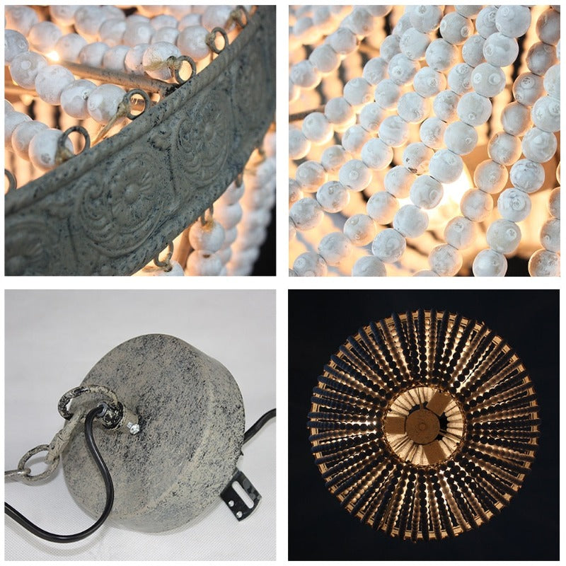 Vintage Wooden Beaded Round Chandelier - AiDeco.co.uk