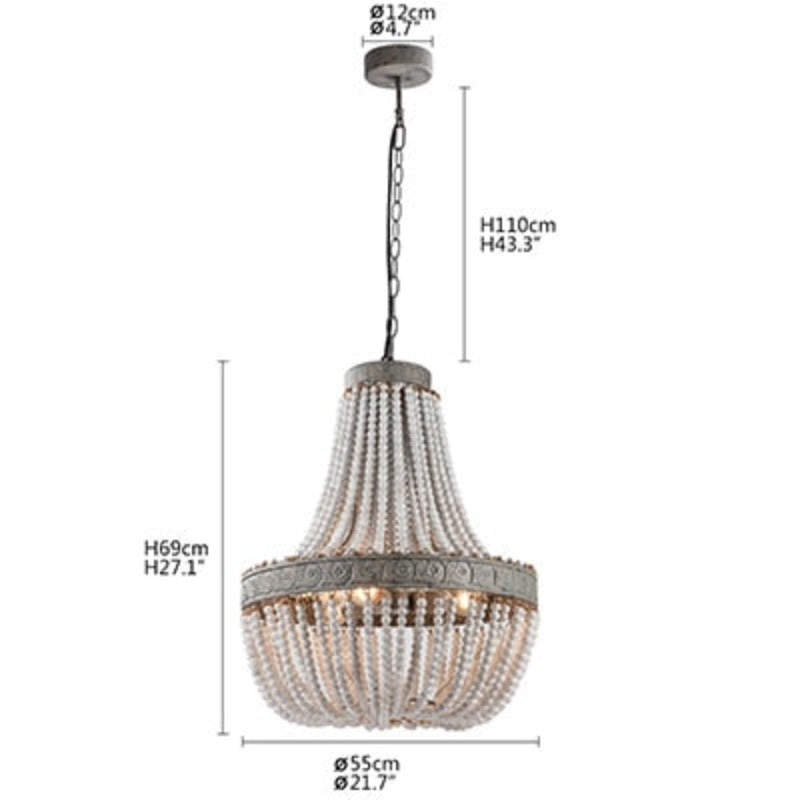 Vintage Wooden Beaded Round Chandelier - AiDeco.co.uk