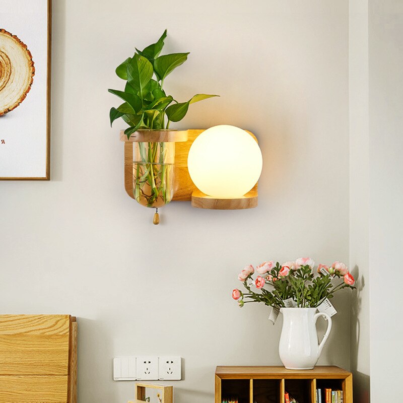 Modern Wooden Planter Wall Lamp - AiDeco.co.uk