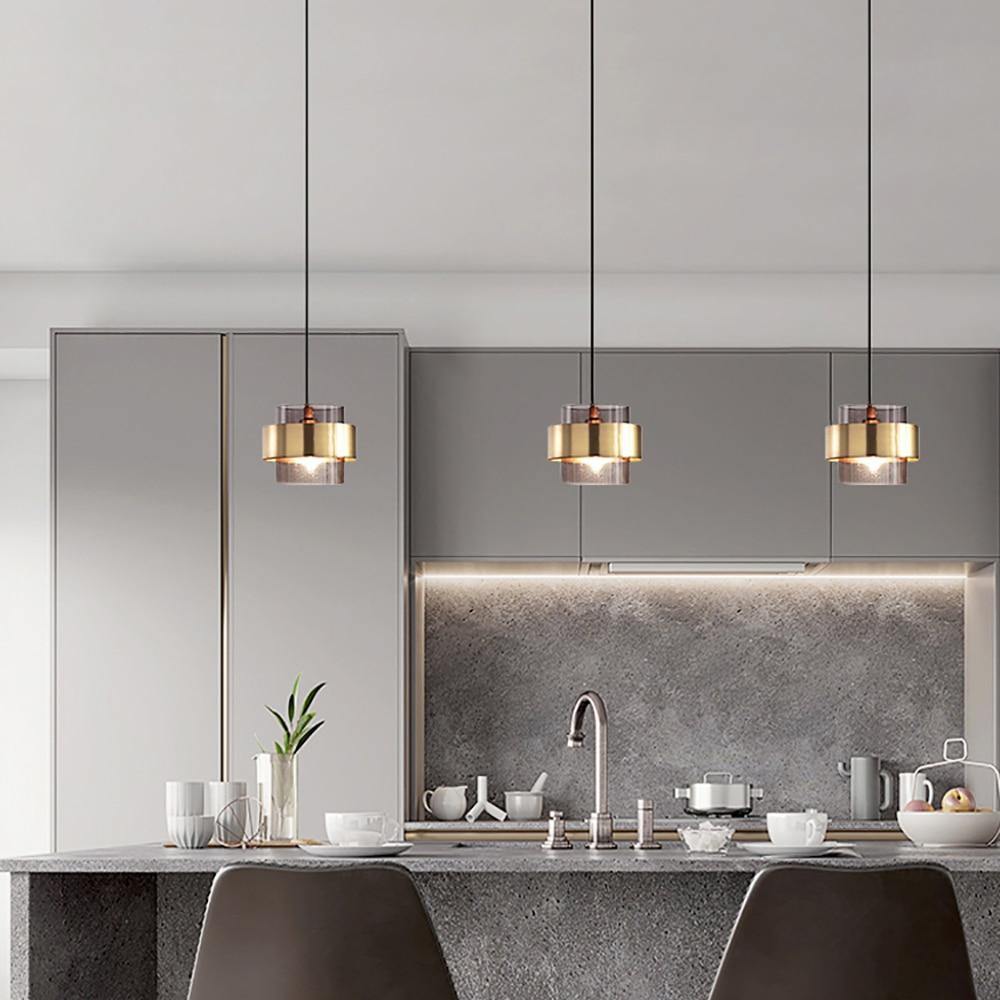 Glass Cylindrical LED Pendant Light, Amber, Grey - AiDeco.co.uk