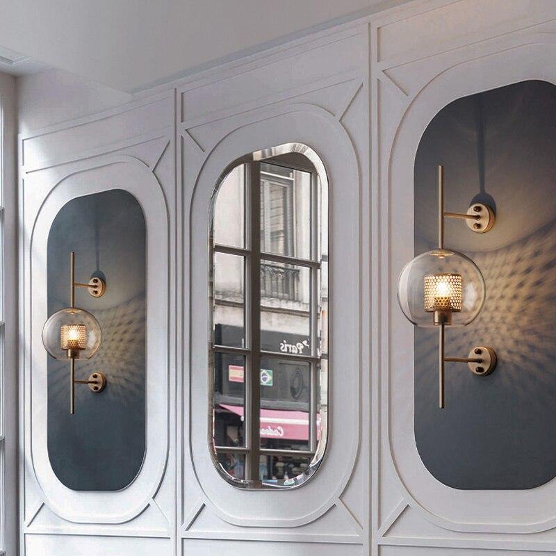 Ava Luminaire Glass Wall Lighting Fixture, Gold, Sphere - AiDeco.co.uk