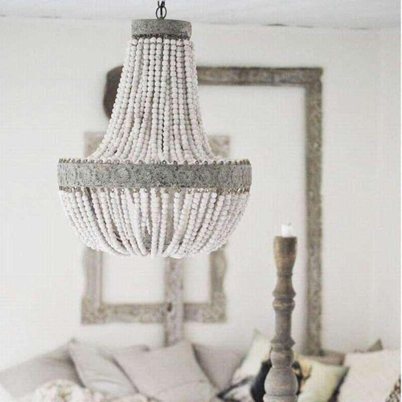 Vintage Wooden Beaded Round Chandelier - AiDeco.co.uk
